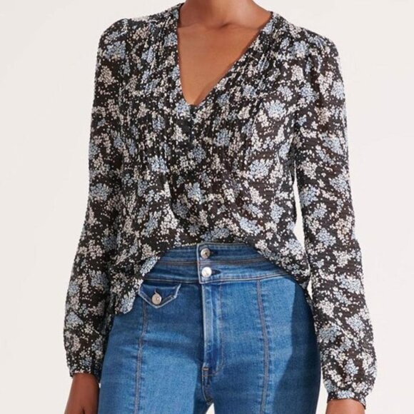 Veronica Beard Lowell Blouse Black Multi Floral Print 100% Silk Size 6 NWT - Picture 1 of 16